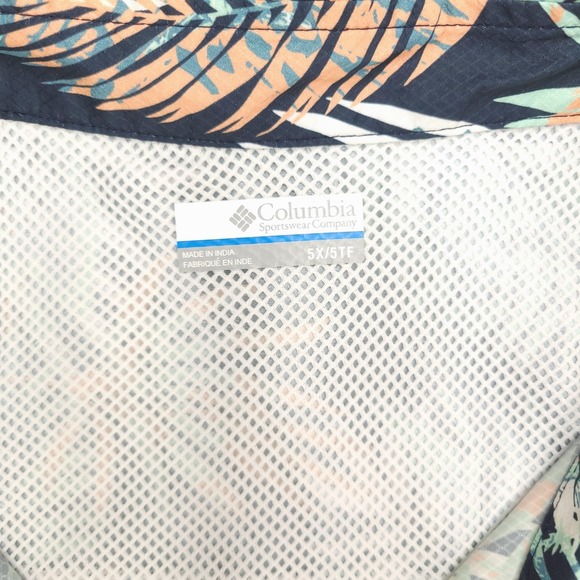 Columbia PFG Shirt Mens 5X Blue Tropical Palm Print Short Sleeve Fishing - Picture 3 of 12